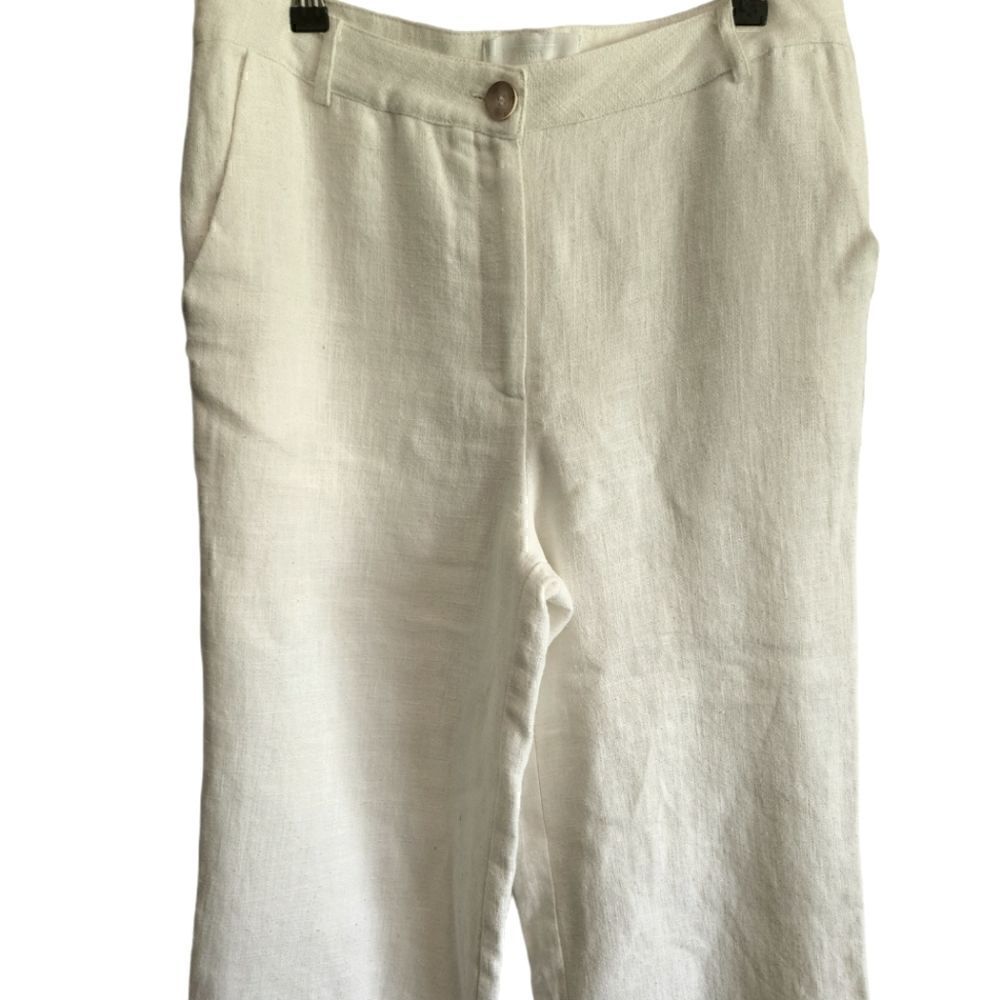 ETT‎ Twa By Anthroplogie White Wide Leg Linen Pants with Poms Size Medium